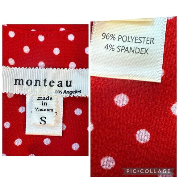 Retro Romance Polka Dot Red White Monteau Dress Small Pockets Belted Tradwife - Picture 9 of 12